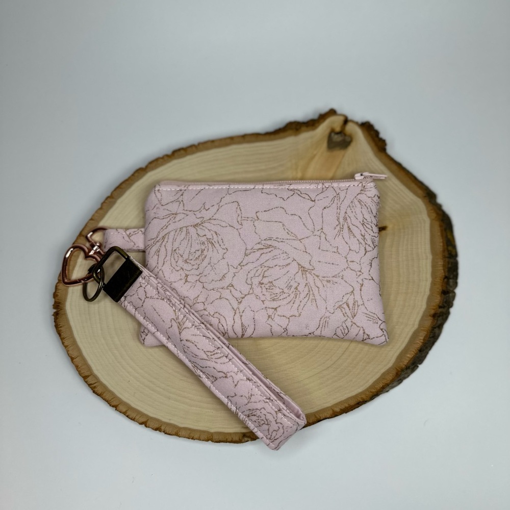 Pink and Gold Handmade Zipper Pouch Wristlet